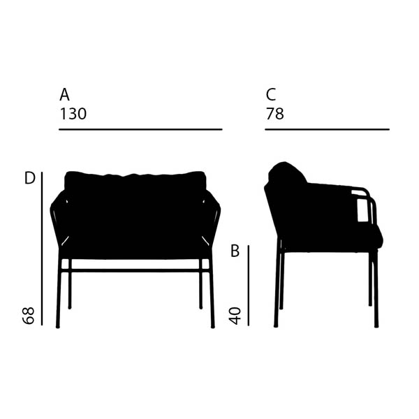 اندازه صندلی رستورانی فضای باز 2 نفره مدل DK632