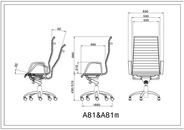 اندازه‌های صندلی مدیریتی لیو مدل A81