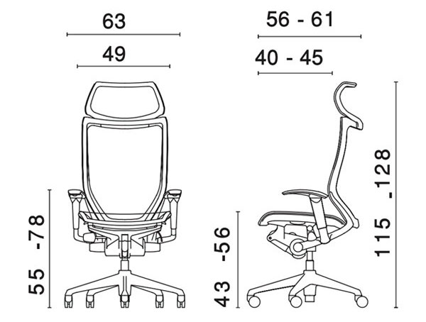 ابعاد و اندازه صندلی مدیریتی اروند مدل ۵۵۱۶