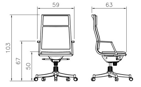ابعاد و اندازه صندلی چرمی اداری مدل B17