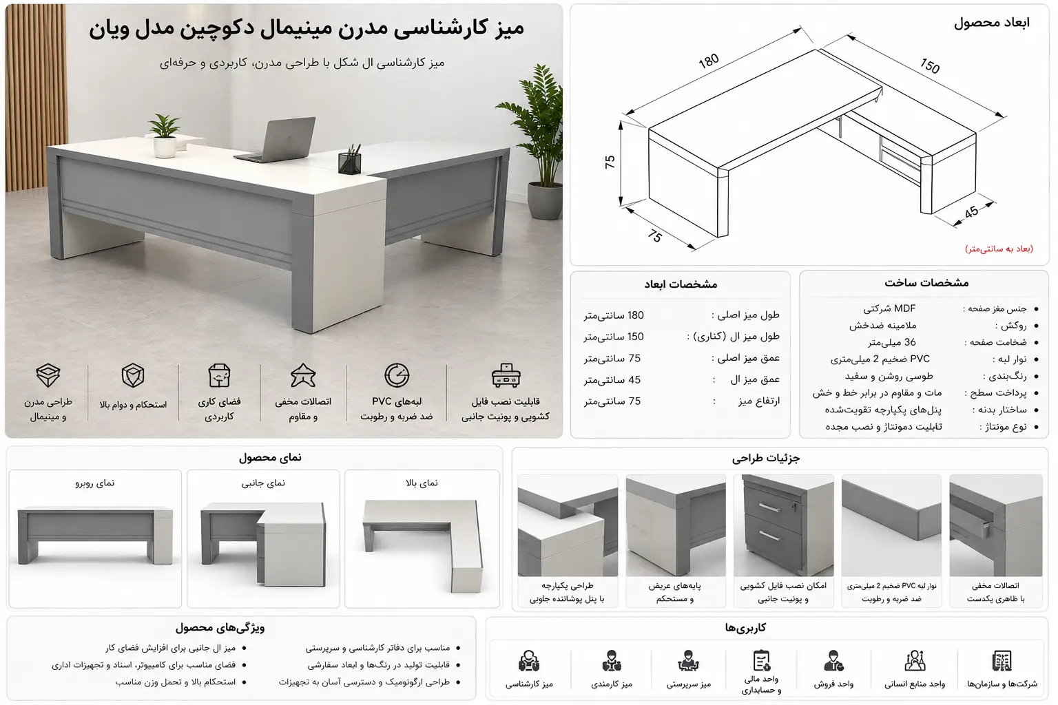 میز کارشناسی مدرن مینیمال دکوچین مدل ویان