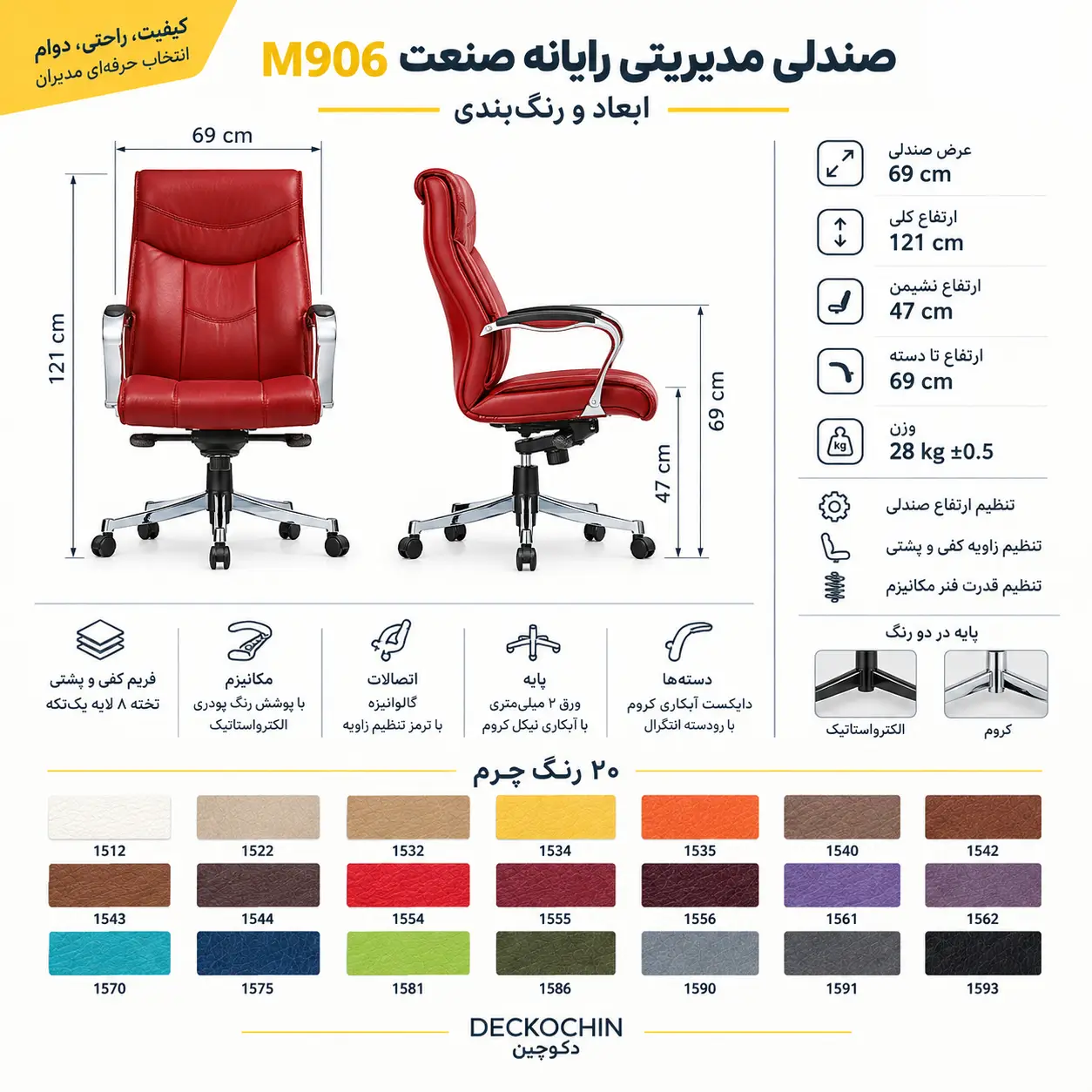صندلی چرخدار اداری مدیریتی مدل M906 صندلی چرخدار اداری مدیریتی مدل M906